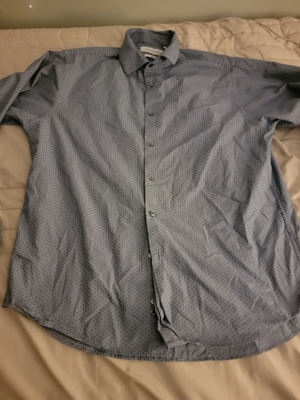 Calvin Klein Men's Light Blue Micro-Dot Dress Shirt